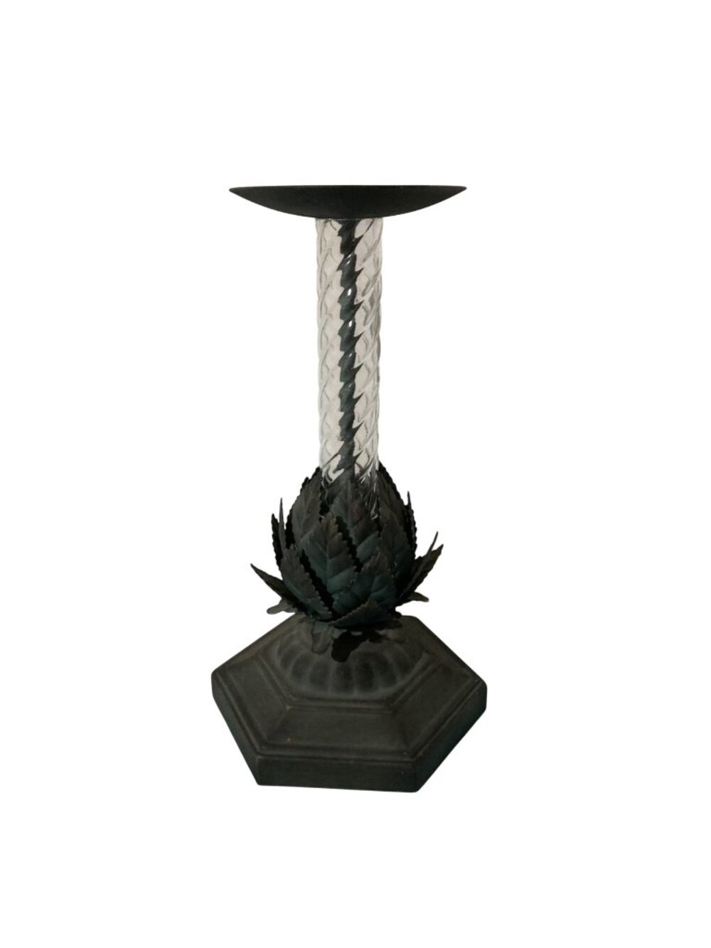 Vintage Metal Artichoke Or Palm Tree Twisted Stem Candle Holder Chippy Rusty